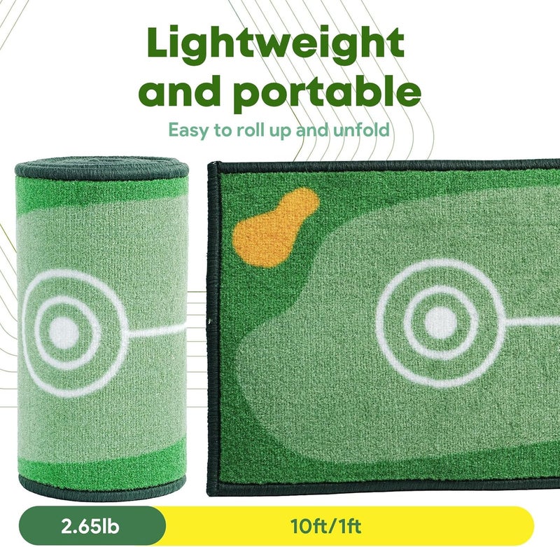 Ponsonbay Golf Putting Mat Indoor & Outdoor Professional Golf Practice Putting Green Mat with Distance Marker Anti Slip Backing Golf Training Accessories Portable Matt - Image 5